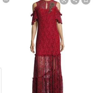 Nanette lepore cold shoulder lace gown with slit